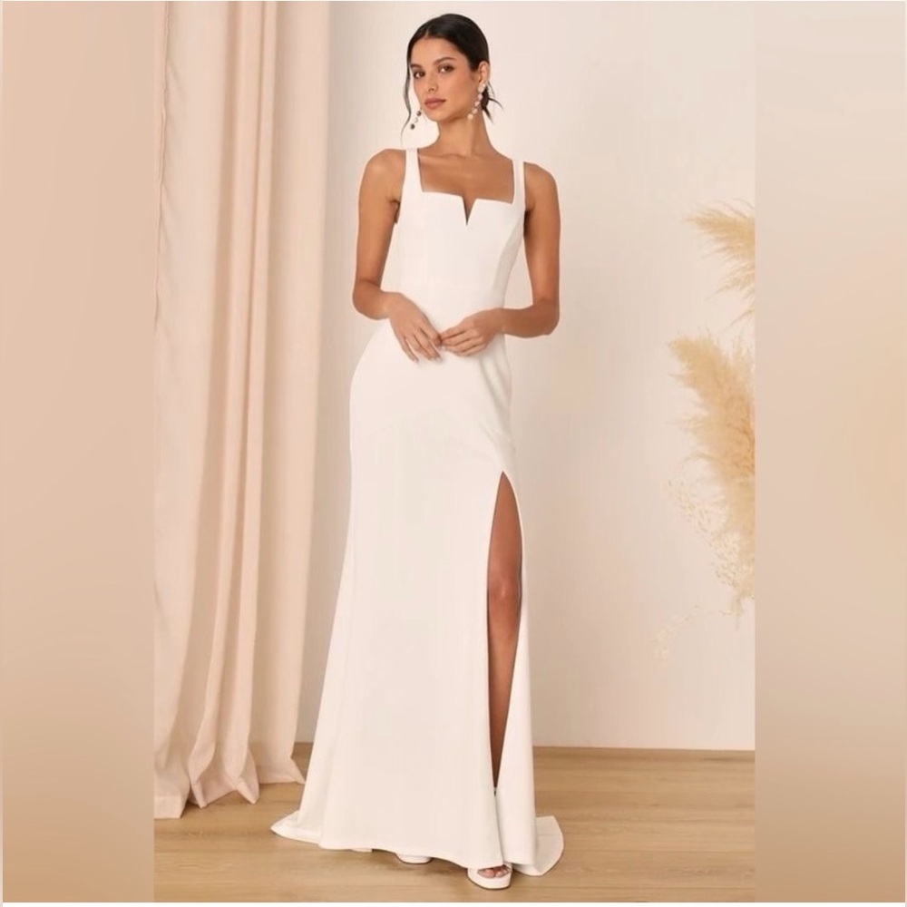 NWOT Lulus Everlasting Promise White Notched Backless Mermaid Maxi Dress